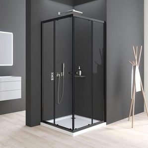 Boromal - Eckeinstieg Duschkabine 90x90x185 cm Doppel Schiebetuer Duschabtrennung 5mm esg Glas Mattes Schwarz Duschwand Sicherheitsglas, Duschtuer