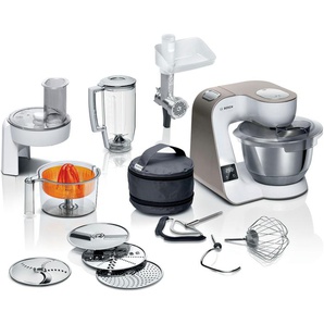 BOSCH Küchenmaschine MUM5XW40 MUM5 Küchenmaschinen Waage, Patisserieset, Schnitzler, 4 Scheiben, Fleischwolf,Zitruspresse weiß (weiß, beige) Küchenmaschinen Bestseller