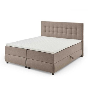 Box Doppelbett Hellbraun Stoff in modernem Design mit Bettkasten