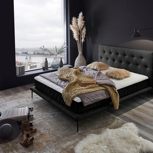 Boxbett ATLANTIC HOME COLLECTION Palm Komplettbetten Gr. Strukturstoff, Liegefläche B/L: 180 cm x 200 cm Betthöhe: 25 cm, Gewicht bis: 100 kg H3, 7-Zonen-Taschen-Federkernmatratze, schwarz Boxspringbett Boxspringbetten ohne Bettkasten wahlweise mit