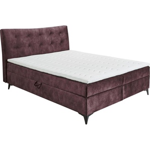 Boxbett ED EXCITING DESIGN Melrose Komplettbetten Gr. Microvelours inkl. zwei Bettkästen-Kopfteil Höhe 109, Liegefläche B/L: 180 cm x 200 cm, kein Härtegrad, lila (aubergine) Boxspringbett Boxspringbetten mit Bettkasten inkl. Topper