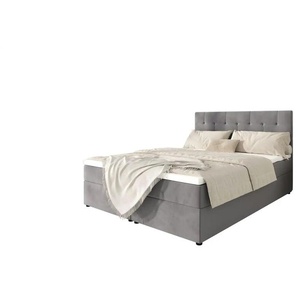 Boxbett mit Stauraum und Topper Indu - grau - Materialmix - 145 cm - 102 cm | Möbel Kraft