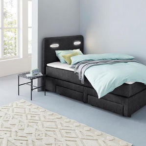 Boxbett INOSIGN Luan Komplettbetten Gr. Velourstoff fein Polyester Schubkästen links LED-Beleuchtung, Liegefläche B/L: 120 cm x 200 cm Betthöhe: 57 cm, Gewicht bis: 120 kg H4, 7-Zonen-Taschen-Federkernmatratze, schwarz (black) Boxspringbett