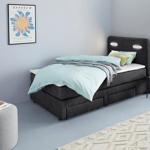 Boxbett INOSIGN Luan Komplettbetten Gr. Velourstoff fein Polyester Schubkästen rechts LED-Beleuchtung, Liegefläche B/L: 120 cm x 200 cm Betthöhe: 57 cm, Gewicht bis: 120 kg H4, 7-Zonen-Taschen-Federkernmatratze, schwarz (black) Boxspringbett
