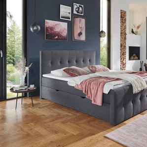 Boxbett INOSIGN Tessaja, grau (anthrazit), B:182cm L:218cm, Stoffbezug Nordic (100% Polyester), Komplettbetten, 180 x 200cm, mit Bettkasten, inkl. Topper, Topseller