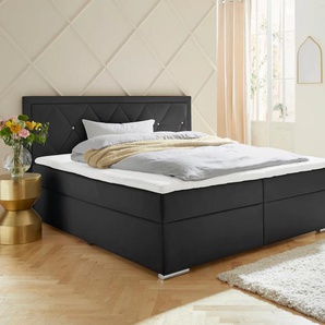Boxbett LEONIQUE Alfie, Bestseller, wahlweise mit Bettkasten, schwarz, L:206cm, Bezug Bett: Samtvelours (100% Polyester), Bezug der Spiegelfläche Matratzendrell aus 100% Polyester. Topperbezug abnehmbar und waschbar bis 30u00ba C, aus 100% Polyester,