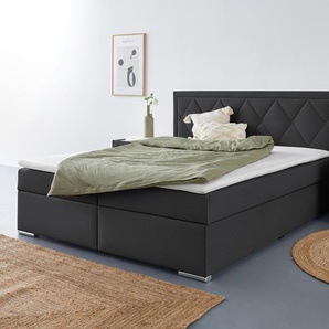 Boxbett LEONIQUE Alfie, Bestseller, wahlweise mit Bettkasten, schwarz, L:206cm, Bezug Bett: Samtvelours (100% Polyester), Bezug der Spiegelfläche Matratzendrell aus 100% Polyester. Topperbezug abnehmbar und waschbar bis 30u00ba C, aus 100% Polyester,