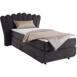 Boxbett LEONIQUE Fleurir Komplettbetten Gr. Feinstruktur Polyester Schubkästen links, Topper Basic, Liegefläche B/L: 90 cm x 200 cm Betthöhe: 58 cm, Gewicht bis: 80 kg H2, 7-Zonen-Taschen-Federkernmatratze, braun (mud) Boxspringbett Boxspringbetten ohne