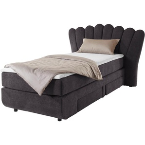 Boxbett LEONIQUE Fleurir Komplettbetten Gr. Feinstruktur Polyester Schubkästen rechts, Topper Basic, Liegefläche B/L: 90 cm x 200 cm Betthöhe: 58 cm, Gewicht bis: 80 kg H2, 7-Zonen-Taschen-Federkernmatratze, braun (mud) Boxspringbett Boxspringbetten ohne
