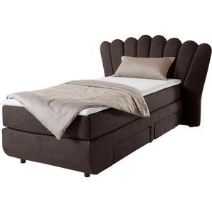 Boxbett LEONIQUE Fleurir Komplettbetten Gr. Flachgewebe Polyester Schubkästen rechts, Topper Basic, Liegefläche B/L: 90 cm x 200 cm Betthöhe: 58 cm, Gewicht bis: 100 kg H3, 7-Zonen-Taschen-Federkernmatratze, braun (espresso) Boxspringbett Boxspringbetten