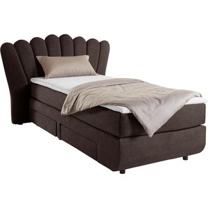 Boxbett LEONIQUE Fleurir Komplettbetten Gr. Flachgewebe Polyester Schubkästen rechts, Topper Basic, Liegefläche B/L: 90 cm x 200 cm Betthöhe: 58 cm, Gewicht bis: 100 kg H3, 7-Zonen-Taschen-Federkernmatratze, braun (espresso) Boxspringbett Boxspringbetten
