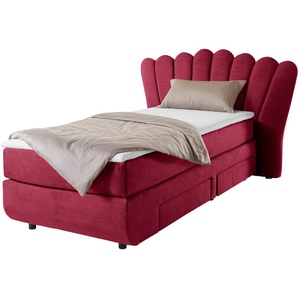 Boxbett LEONIQUE Fleurir Komplettbetten Gr. Flachgewebe Polyester Schubkästen rechts, Topper Basic, Liegefläche B/L: 90 cm x 200 cm Betthöhe: 58 cm, Gewicht bis: 80 kg H2, 7-Zonen-Taschen-Federkernmatratze, pink (coral) Boxspringbett Boxspringbetten ohne