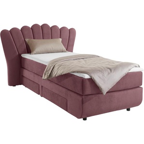 Boxbett LEONIQUE Fleurir Komplettbetten Gr. Samtvelours Polyester Schubkästen rechts, Topper Basic, Liegefläche B/L: 90 cm x 200 cm Betthöhe: 58 cm, Gewicht bis: 120 kg H4, 7-Zonen-Taschen-Federkernmatratze, lila (lilac) Boxspringbett Boxspringbetten ohne
