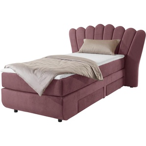 Boxbett LEONIQUE Fleurir Komplettbetten Gr. Samtvelours Polyester Schubkästen rechts, Topper Basic, Liegefläche B/L: 90 cm x 200 cm Betthöhe: 58 cm, Gewicht bis: 120 kg H4, 7-Zonen-Taschen-Federkernmatratze, lila (lilac) Boxspringbett Boxspringbetten ohne