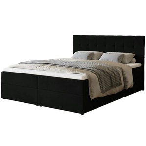 Boxbett mit Bettkasten und Topper - schwarz - Materialmix - 160 cm - 102 cm | Möbel Kraft