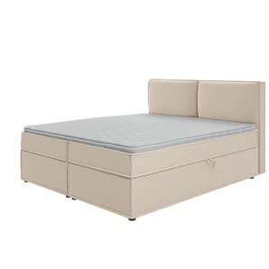 S-STYLE Boxbett mit Stauraum und Topper  H3 Uma ¦ beige ¦ Maße (cm): B: 180 H: 103