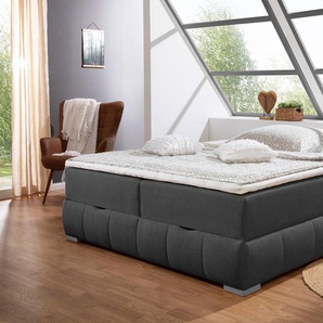 Boxbett Wehma, grau (anthrazit), B:164cm L:204cm, GUIDO MARIA KRETSCHMER HOME & LIVING, Komplettbetten, ohne Kopfteil, inklusive Topper und Bettkasten, Topseller