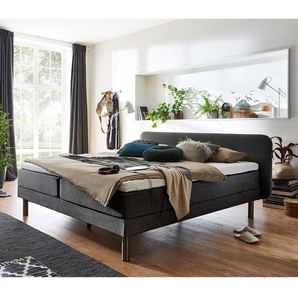 Boxspring Bett Anthrazit niedriges Kopfteil Vierfußgestell aus Metall