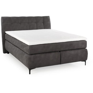 Boxspringbett 140x200 cm Bonell-Federkernmatratze H2 Topper Mikrofaser Dunkelgrau / 20007