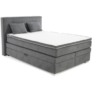 Boxspringbett 140x200 cm Box Bonell Federkernmatratze H4 Topper in Chenille Grau / 20010