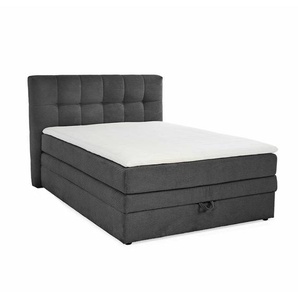 Boxspringbett 140x200 cm H3 Federkernmatratze Bonell Topper Cord Grau Anthrazit / 20035