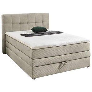 Boxspringbett 140x200 cm H3 Federkernmatratze Bonell Topper, Cord in Beige Grau / 20036
