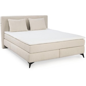 Boxspringbett 160x200 cm H4 Federkernmatratzen Bonell Topper in Chenille Beige / 20014