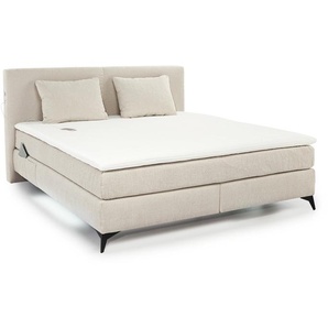 Boxspringbett 180x200 cm H3 Federkernmatratzen Bonell Topper in Chenille Beige / 20017