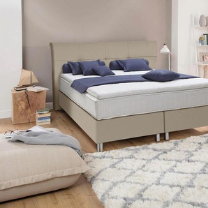 Boxspringbett ADA TRENDLINE Fara Komplettbetten Gr. Kunstleder NTLO, Liegefläche B/L: 180 cm x 200 cm, Gewicht bis: 100 kg H3, 5-Zonen-Tonnentaschen-Federkernmatratze, beige (greige ntlo 28) Bett Boxspringbett Polsterbetten Boxspringbetten ohne Bettkasten