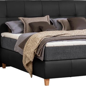 Boxspringbett ADA TRENDLINE Luella Komplettbetten Gr. Leder SLW-Chenille GCP, Liegefläche B/L: 140 cm x 200 cm, Gewicht bis: 100 kg H3, 7-Zonen-Tonnentaschen-Federkernmatratze, schwarz (schwarz ea 10, dunkelgrau gcp 129) Boxspringbetten ohne Bettkasten