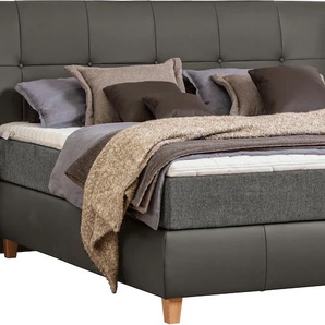 Boxspringbett ADA TRENDLINE Luella Komplettbetten Gr. Leder SLW-Chenille GCP, Liegefläche B/L: 140 cm x 200 cm, Gewicht bis: 80 kg H2, 7-Zonen-Tonnentaschen-Federkernmatratze, grau (grau ea 8, mittelgrau gcp 99) Boxspringbetten ohne Bettkasten ADA