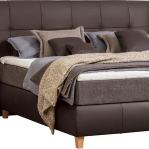 Boxspringbett ADA TRENDLINE Luella Komplettbetten Gr. Leder SLW-Chenille GCP, Liegefläche B/L: 160 cm x 200 cm, Gewicht bis: 100 kg H3, 7-Zonen-Tonnentaschen-Federkernmatratze, braun (dunkelbraun ea 4, braungrau gcp 84) Boxspringbetten ohne Bettkasten ADA