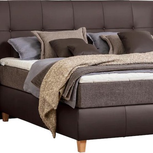 Boxspringbett ADA TRENDLINE Luella Komplettbetten Gr. Leder SLW-Chenille GCP, Liegefläche B/L: 180 cm x 200 cm, Gewicht bis: 80 kg H2, 7-Zonen-Tonnentaschen-Federkernmatratze, braun (dunkelbraun ea 4, braungrau gcp 84) Boxspringbetten ohne Bettkasten ADA