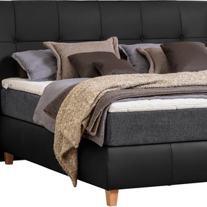 Boxspringbett ADA TRENDLINE Luella Komplettbetten Gr. Leder SLW-Chenille GCP, Liegefläche B/L: 180 cm x 200 cm, Gewicht bis: 80 kg H2, 7-Zonen-Tonnentaschen-Federkernmatratze, schwarz (schwarz ea 10, dunkelgrau gcp 129) Boxspringbetten ohne Bettkasten ADA