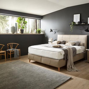 Boxspringbett ADA TRENDLINE Melida Komplettbetten Gr. Leder EA, Liegefläche B/L: 160 cm x 200 cm Betthöhe: 39 cm, Gewicht bis: 80 kg + 100 kg H2 + H3, 5-Zonen-Tonnentaschen-Federkern-Partnermatratze, braun (schlamm ea 22) Boxspringbetten ohne Bettkasten