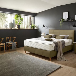 Boxspringbett ADA TRENDLINE Melida Komplettbetten Gr. Leder EA, Liegefläche B/L: 160 cm x 200 cm Betthöhe: 39 cm, Gewicht bis: 80 kg + 100 kg H2 + H3, 5-Zonen-Tonnentaschen-Federkern-Partnermatratze, grün (olivgrün ea 33) Boxspringbetten ohne Bettkasten