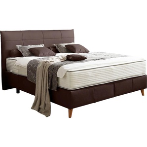 Boxspringbett ADA TRENDLINE Melida Komplettbetten Gr. Leder EA, Liegefläche B/L: 180 cm x 200 cm Betthöhe: 39 cm, Gewicht bis: 100 kg H3, 5-Zonen-Tonnentaschen-Federkern-Partnermatratze, braun (dunkelbraun ea 4) Boxspringbetten ohne Bettkasten inkl.