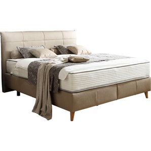 Boxspringbett ADA TRENDLINE Melida Komplettbetten Gr. Leder EA, Liegefläche B/L: 180 cm x 200 cm Betthöhe: 39 cm, Gewicht bis: 80 kg H2, 5-Zonen-Tonnentaschen-Federkern-Partnermatratze, braun (schlamm ea 22) Boxspringbetten ohne Bettkasten inkl. Matratze