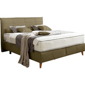 Boxspringbett ADA TRENDLINE Melida Komplettbetten Gr. Leder EA, Liegefläche B/L: 180 cm x 200 cm Betthöhe: 39 cm, Gewicht bis: 80 kg H2, 5-Zonen-Tonnentaschen-Federkern-Partnermatratze, grün (olivgrün ea 33) Boxspringbetten ohne Bettkasten inkl. Matratze