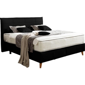 Boxspringbett ADA TRENDLINE Melida Komplettbetten Gr. Leder EA, Liegefläche B/L: 180 cm x 200 cm Betthöhe: 39 cm, Gewicht bis: 80 kg H2, 5-Zonen-Tonnentaschen-Federkern-Partnermatratze, schwarz (schwarz ea 10) Boxspringbetten ohne Bettkasten inkl.