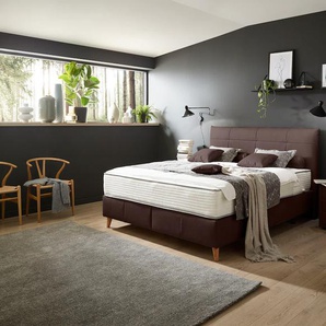 Boxspringbett ADA TRENDLINE Melida Komplettbetten Gr. Leder EA, Liegefläche B/L: 180 cm x 200 cm Betthöhe: 39 cm, Gewicht bis: 80 kg + 100 kg H2 + H3, 5-Zonen-Tonnentaschen-Federkern-Partnermatratze, braun (dunkelbraun ea 4) Boxspringbetten ohne
