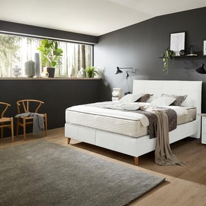 Boxspringbett ADA TRENDLINE Melida Komplettbetten Gr. Leder EA, Liegefläche B/L: 180 cm x 200 cm Betthöhe: 39 cm, Gewicht bis: 80 kg + 100 kg H2 + H3, 5-Zonen-Tonnentaschen-Federkern-Partnermatratze, weiß (weiß ea 21) Boxspringbetten ohne Bettkasten inkl.