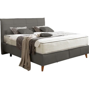 Boxspringbett ADA TRENDLINE Melida Komplettbetten Gr. Leder EA, Liegefläche B/L: 200 cm x 200 cm Betthöhe: 39 cm, Gewicht bis: 80 kg H2, 5-Zonen-Tonnentaschen-Federkern-Partnermatratze, grau (grau ea 8) Boxspringbetten ohne Bettkasten inkl. Matratze in