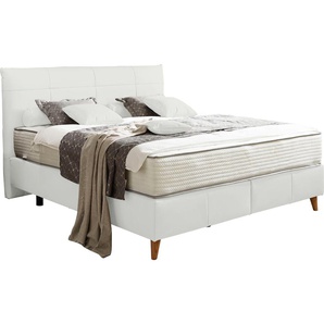 Boxspringbett ADA TRENDLINE Melida Komplettbetten Gr. Leder EA, Liegefläche B/L: 200 cm x 200 cm Betthöhe: 39 cm, Gewicht bis: 80 kg H2, 5-Zonen-Tonnentaschen-Federkern-Partnermatratze, weiß (weiß ea 21) Boxspringbetten ohne Bettkasten inkl. Matratze in