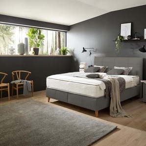 Boxspringbett ADA TRENDLINE Melida Komplettbetten Gr. Leder EA, Liegefläche B/L: 200 cm x 200 cm Betthöhe: 39 cm, Gewicht bis: 80 kg + 100 kg H2 + H3, 5-Zonen-Tonnentaschen-Federkern-Partnermatratze, grau (grau ea 8) Boxspringbetten ohne Bettkasten inkl.