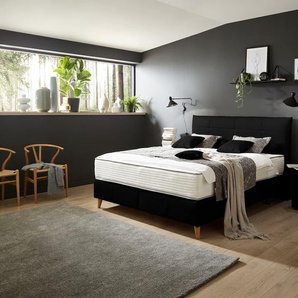 Boxspringbett ADA TRENDLINE Melida Komplettbetten Gr. Leder EA, Liegefläche B/L: 200 cm x 200 cm Betthöhe: 39 cm, Gewicht bis: 80 kg + 100 kg H2 + H3, 5-Zonen-Tonnentaschen-Federkern-Partnermatratze, schwarz (schwarz ea 10) Boxspringbetten ohne Bettkasten