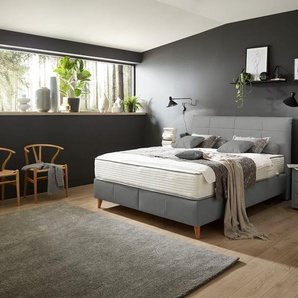 Boxspringbett ADA TRENDLINE Melida Komplettbetten Gr. Lederoptik HGA, Liegefläche B/L: 180 cm x 200 cm Betthöhe: 39 cm, H2/H3, 5-Zonen-Tonnentaschen-Federkern-Partnermatratze, grau (staubgrau hga 79) Boxspringbetten ohne Bettkasten