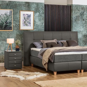 Boxspringbett ALINA Luella, grau (grau ea 8, mittelgrau gcp 99), B:224cm L:214cm, Leder SLW: 100% Leder, Komplettbetten, Boxspringbett, ADA trendline Boxspringbett, inkl. Matratze und Viscoschaum-Topper, Topseller