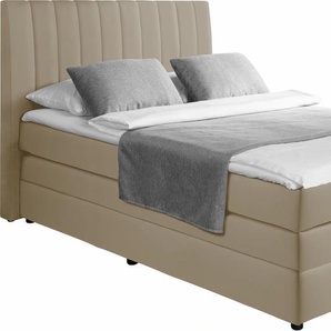Boxspringbett ALINA Marvin Komplettbetten Gr. Kunstleder TLS, Liegefläche B/L: 120 cm x 200 cm, Gewicht bis: 100 kg H3, 5-Zonen-Tonnentaschen-Federkernmatratze, beige (schlamm tls 49) Boxspringbetten mit Bettkasten inklusive und Topper, in diversen