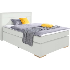 Boxspringbett ALINA Nikki Komplettbetten Gr. Kunstleder TLS, Liegefläche B/L: 120 cm x 200 cm, Gewicht bis: 80 kg H2, Bonnell-Federkernmatratze, weiß (weiß tls 00) Boxspringbetten ohne Bettkasten inklusive Matratze und Topper, Füße Buche natur
